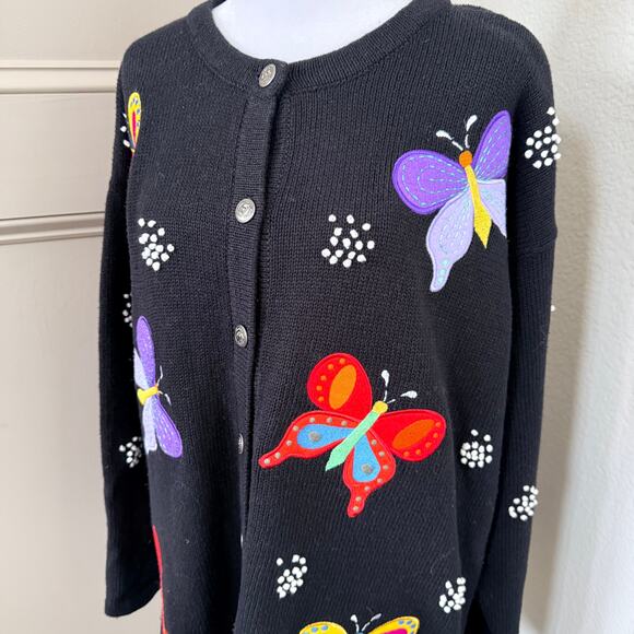 Vintage Quacker Factory Embroidered Butterfly Cardigan Sweater Size 1X - Picture 3 of 6